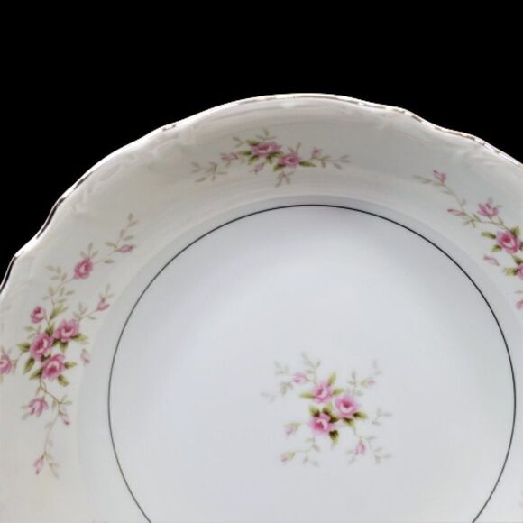 Mikasa VERSAILLES 9344 Vegetable Serving Bowl 9 Inch Silver Trim Pink Roses - Picture 4 of 7
